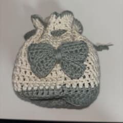 ハンドメイド かぎ針編み 巾着袋 リボン付きのサムネイル