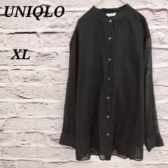 Uniqlo [XL] Sheer Band Collar Shirt, Long Sleeve, Black