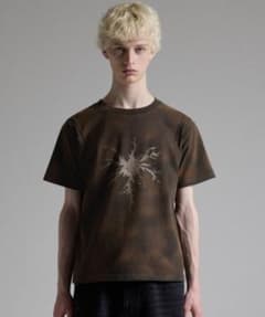 GRANCY ラインストーンクラックダーティー半袖Tシャツ ブラウン Sのサムネイル