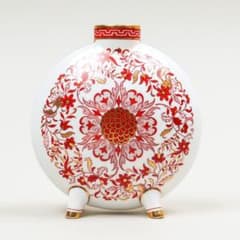 ミントン 1880年頃 ムーンフラスク／赤金彩 花卉文 四脚付花瓶 ミントン 1880年頃 ムーンフラスク／赤金彩 花卉文 四脚付花瓶 - メルカリ