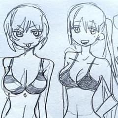 水着のキャラクター 手描きオリジナルイラスト 原画のサムネイル