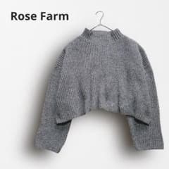 ◻︎7340【ローズファーム】ハイネックニットセーター ショート丈 グレー L