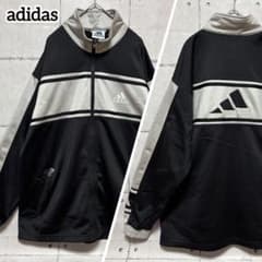 90s adidas トラックジャケット 万国旗タグMバックロゴ刺繍 切替 黒灰