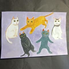 手描き猫アクリル画イラスト
