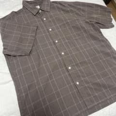 PLUS ONE チェック柄 半袖シャツ ブラウン LARGE