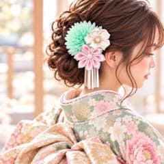髪飾り かんざし 成人式 和装 振袖 袴 ヘアアクセサリー グリーン 前撮りのサムネイル