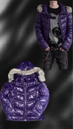 Y2K ファーダウン 光沢 短丈 00s 平成 お兄系 パープル 2way - メルカリ