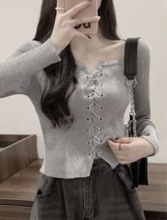 SHEIN トップス ニット カーディガン リブ クロップドのサムネイル