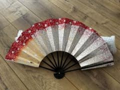 舞扇子 日本舞踊 舞台用 赤 銀 散らしのサムネイル