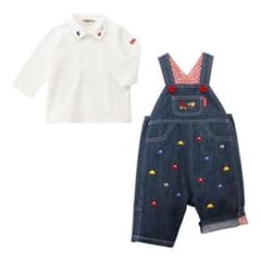 デニムオーバーオール＋車刺繍シャツセット 90cmのサムネイル