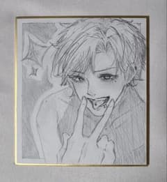 【一点物】創作キャラクター 手描きイラスト原画 色紙 青 アナログイラスト ね*む様 一点物 オリジナル 手描き アナログ イラスト 色紙 原画 創作