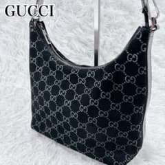 GUCCI GGキャンバス ワンショルダーバッグ ブラック シルバー金具