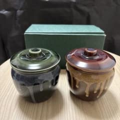 陶器製 蓋付き保存容器 2個セット 漬物容器のサムネイル