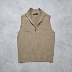 ニット ベスト　ハーフジップ　ベージュ　モカ　リブ編み　切替デザインのサムネイル