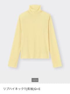 リブハイネックTシャツ　イエロー　GU S 透け感あり　レディースのサムネイル