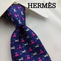 ✨美品✨HERMES エルメス　ネクタイ　高級シルク　H柄 総柄　パープル系 美品】エルメス 高級シルクネクタイ 総柄（猫とネズミ） パープル