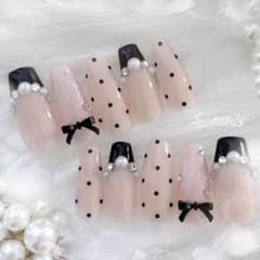 Black French Dot Ribbon Korean Girly Nail Tips Mass-Produced Style Snap-Style