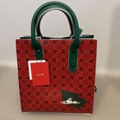 SILNA ハンドバッグ レッド グリーン 総柄
