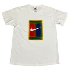 【S】00s USA製 NIKE テニスロゴ Tシャツ ホワイト ビックロゴ
