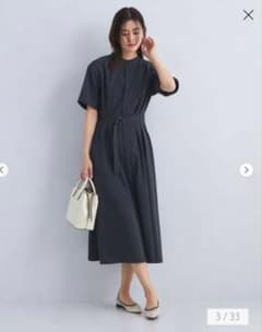 【購入期限:10/2〆】ウエストベルト付き 半袖シャツワンピース ネイビーのサムネイル