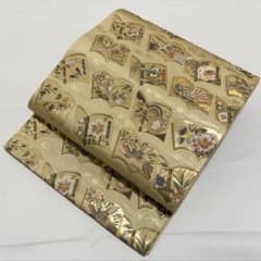 A5 美品 都之絵花文 書籍 鳳凰 花々 金糸 正絹 六通 袋帯 フォーマル