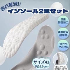 衝撃吸収！ツボ押しインソール2足セット【グレー42】中敷き立ち仕事スポーツ高反発