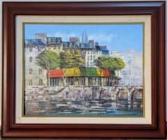 真作】絵画 吉岡貞夫 油彩6号 パリセーヌ河畔 セーヌ河岸の街並み C47