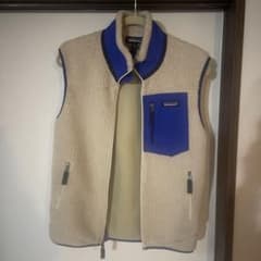 Patagonia フリース ベスト ベージュ/ブルー - メルカリ