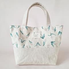 チューリップ　綿麻　ナチュラル　ミニトートバッグ　ランチバッグ　ハンドメイド