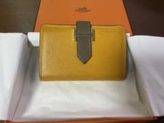 エルメス HERMES カードケース ベアン シルバー金具 名刺入れ黄色
