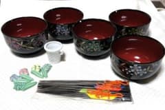 汁椀 5客セット 花柄 箸 箸置き付きのサムネイル