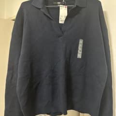 み*菜様 【新品】UNIQLO スムースコットンリラックスポロセーター XL ネのサムネイル