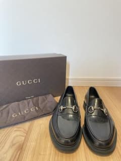 美品 GUCCI グッチ ラバー ホースビット ローファー ネイビー 25