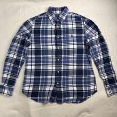 【美品】ラルフローレン 長袖 チェックシャツ ボタンダウン　ブルー 白 Lのサムネイル