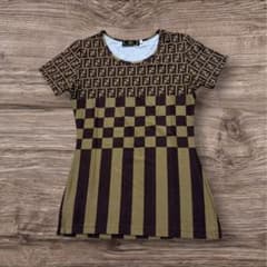 美品L☆イタリア製FENDI☆Tシャツ☆ズッカ柄☆チェック☆ストライプ