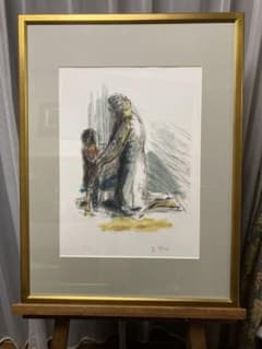 リトグラフ　森芳雄 母子像　直筆サイン　被せ箱付属　美品年鑑掲載作家 リトグラフ 森芳雄 母子像 直筆サイン 被せ箱付属 美品年鑑掲載作家