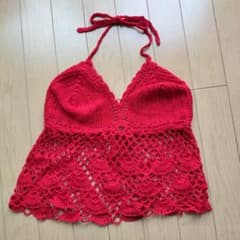 レッド クロシェ編み ビスチェ ホルターネックのサムネイル
