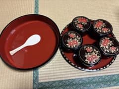 漆器風 食器セット 5客 寿司桶　風盛器 収納式 お重風小椀 しゃもじ付き
