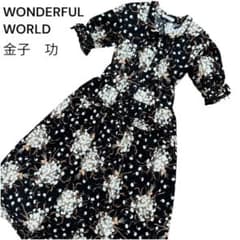 ワンダフルワールド 金子功 カネコイサオ 花柄 ワンピース ピンタック リボンのサムネイル