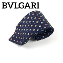BVLGARI ブルガリ　シルクネクタイ　ネイビー　レッド　ゴールド　小紋柄