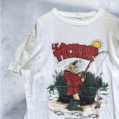 BEUP エロ Tシャツ 古着 白 フィッシャーマン 釣り 魚 シングル 