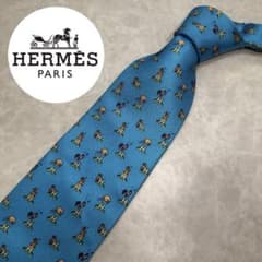 HERMES ネクタイアニマル柄H柄 ライトブルーシルク うさぎ鳥 - メルカリ