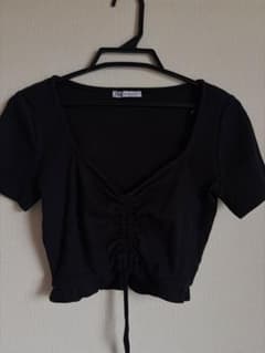 ZARA 半袖 リブカットソー ブラック Lのサムネイル