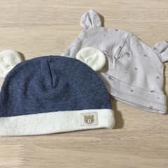 耳付きクマ刺繍ベビー帽子セットのサムネイル