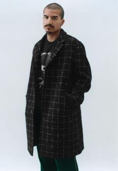 Supreme　Wool Windowpane Overcoat　BLACK 美品 Supreme Wool Windowpane Overcoat コート ジャケット マウンテン