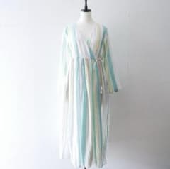 美品 ヌキテパ インド綿 マルチストライプ カシュクール ロングワンピース 美品 ヌキテパ インド綿 マルチストライプ カシュクール ロング