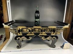 時代骨董 黒漆 金箔 経机 前机 御供物台 仏具 彫刻 飾台 時代 仏教美術