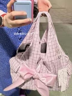 siweol107 トートバッグ リボン付き ピンクチェック