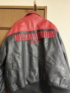 【希少Lサイズ】ミチコロンドンコシノ レザージャケット 革ジャン 牛革　黒　赤のサムネイル