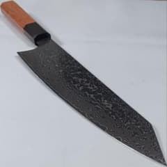 V金10号 黒染め 牛刀 ダマスカス67層 包丁 鏡面 鞘付 黒檀+胡桃八角柄